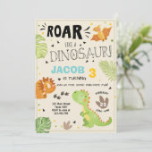 Roar Dinosaur verjaardagsuitnodiging Dino Party Bo Kaart (Staand voorkant)