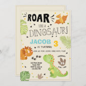 Roar Dinosaur verjaardagsuitnodiging Dino Party Bo Kaart (Voorkant / Achterkant)