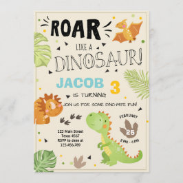 Roar Dinosaur verjaardagsuitnodiging Dino Party Bo Kaart