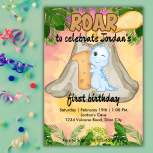 Roar Dinosaur Vulcano Theme Girl Boy 1st Verjaarda Kaart