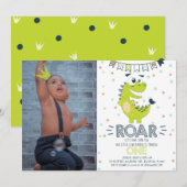 ROAR Dinosaurus Eerste Verjaardag Fotouitnodiging Kaart (Voorkant / Achterkant)