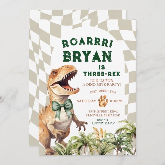 Roar Dinosaurus Met Boog Waterverf Verjaardag Kaart (Voorkant / Achterkant)