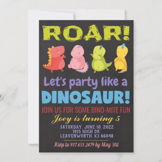 Roar Dinosaurus Verjaardag Uitnodiging (Voorkant)