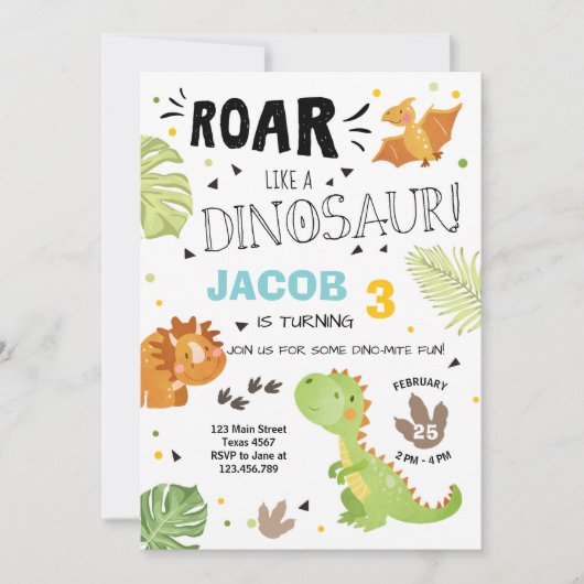 Roar Dinosaurus verjaardagsuitnodiging Dino Party Kaart (Voorkant)