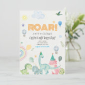 Roar dinosaurus verjaardagsuitnodiging kaart (Staand voorkant)