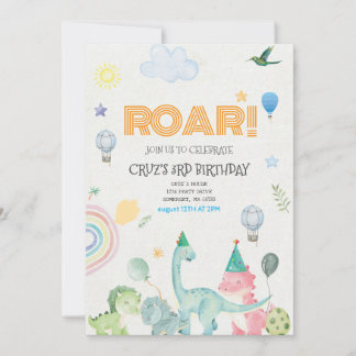 Roar dinosaurus verjaardagsuitnodiging kaart