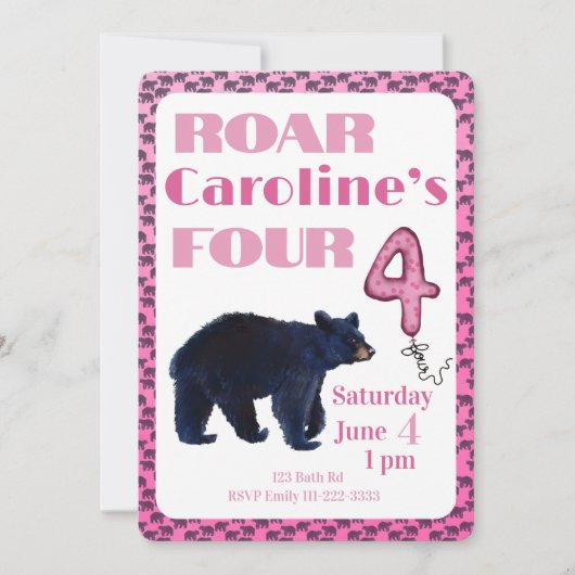 Roar Four Bear 4th Birthday Invitation Kaart (Voorkant)