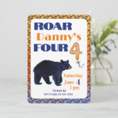 Roar Four Bear 4th Birthday Invitation Kaart (Staand voorkant)