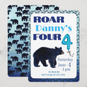 Roar Four Bear 4th Birthday Invitation Kaart (Voorkant / Achterkant)