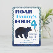 Roar Four Bear 4th Birthday Invitation Kaart (Staand voorkant)