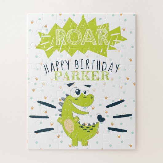ROAR Green Dinosaur Happy Birthday gepersonaliseer Legpuzzel (Verticaal)