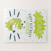 ROAR Green Dinosaur Happy Birthday gepersonaliseer Legpuzzel (Horizontaal)