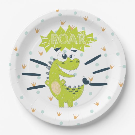 ROAR groen Dinosaurus Verjaardagspapier Bord (Voorkant)