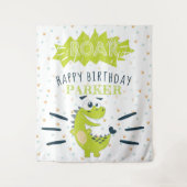 ROAR Groene Dinosaur Happy Birthday Persoonlijk Wandkleed (Voorkant)