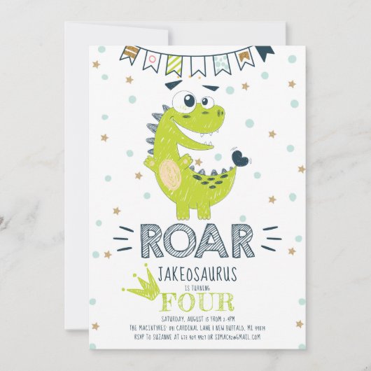 ROAR Groene Dinosaurus Verjaardag Kaart (Voorkant)