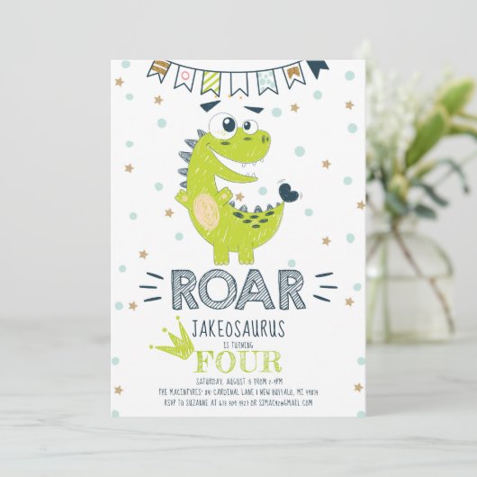 ROAR Groene Dinosaurus Verjaardag Kaart (Staand voorkant)