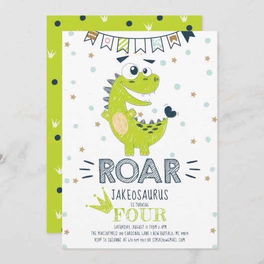 ROAR Groene Dinosaurus Verjaardag Kaart (Voorkant / Achterkant)