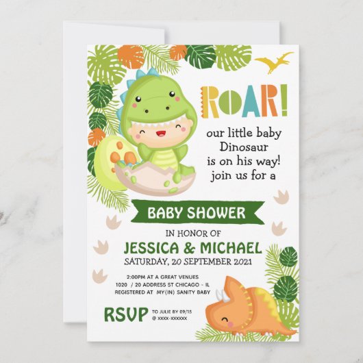 Roar Het is een Dinosaur Baby shower Uitnodiging (Voorkant)