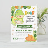 Roar Het is een Dinosaur Baby shower Uitnodiging (Staand voorkant)
