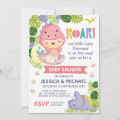 Roar Het is een Girl Dinosaur Baby shower Kaart (Voorkant)