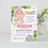 Roar Het is een Girl Dinosaur Baby shower Kaart (Staand voorkant)