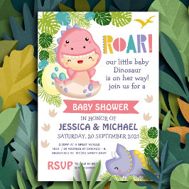 Roar Het is een Girl Dinosaur Baby shower Uitnodig Kaart