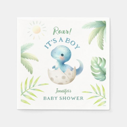 Roar, het is een jongen! Schattige Dino Dinosaur B Servet (Voorkant)