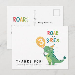 Roar ik ben een 3-Rex Kinder derde verjaardag Briefkaart