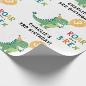 Roar Ik ben een 3-Rex Kinder derde verjaardag part Cadeaupapier (Hoek)