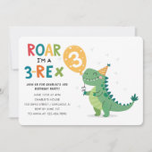 Roar Ik ben een 3-Rex Kinder derde verjaardag part Kaart (Voorkant)