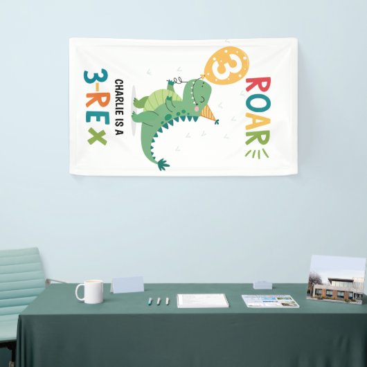 Roar Ik ben een 3-Rex Kinder derde verjaardag part Spandoek (Beurs)