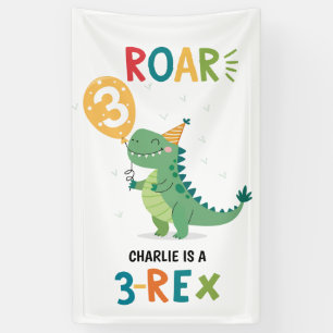 Roar Ik ben een 3-Rex Kinder derde verjaardag part Spandoek