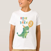 Roar Ik ben een 3-Rex Kinder derde verjaardag part T-shirt (Voorkant)