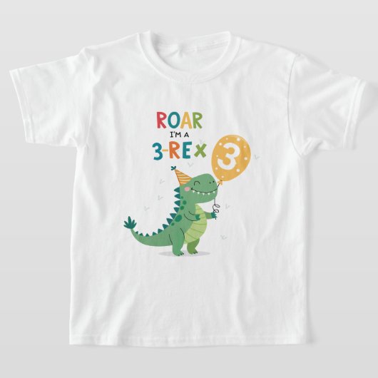Roar Ik ben een 3-Rex Kinder derde verjaardag part T-shirt (Laagn)