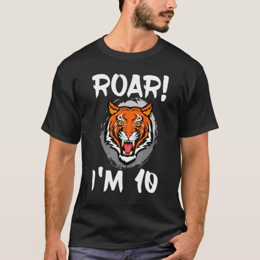 Roar I'm 10 Tiger Animal Thmed Birthday Party Cel T-shirt (Voorkant)