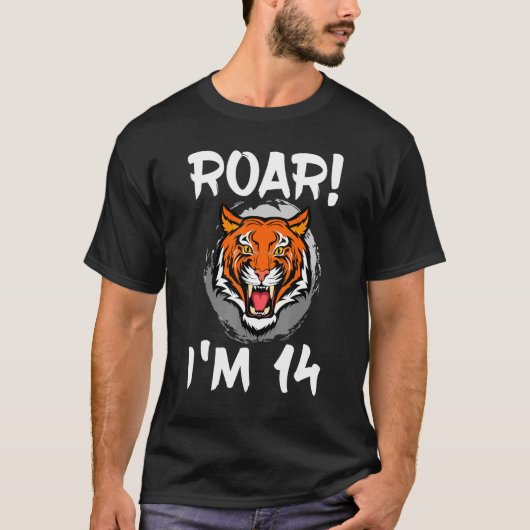 Roar I'm 14 Tiger Animal Thmed Birthday Party Cel T-shirt (Voorkant)
