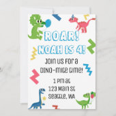 Roar I'm 4 Dinosaur Birthday Party Invitation Kaart (Voorkant)