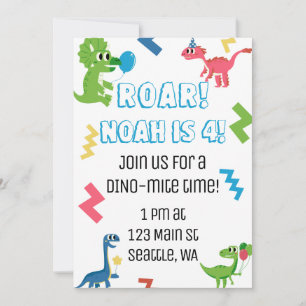 Roar I'm 4 Dinosaur Birthday Party Invitation Kaart