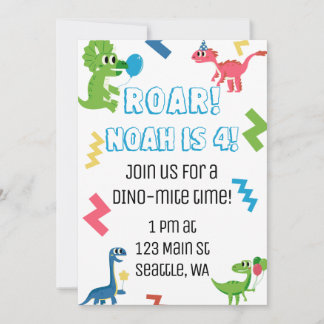 Roar I'm 4 Dinosaur Birthday Party Invitation Kaart