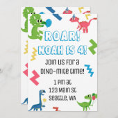 Roar I'm 4 Dinosaur Birthday Party Invitation Kaart (Voorkant / Achterkant)