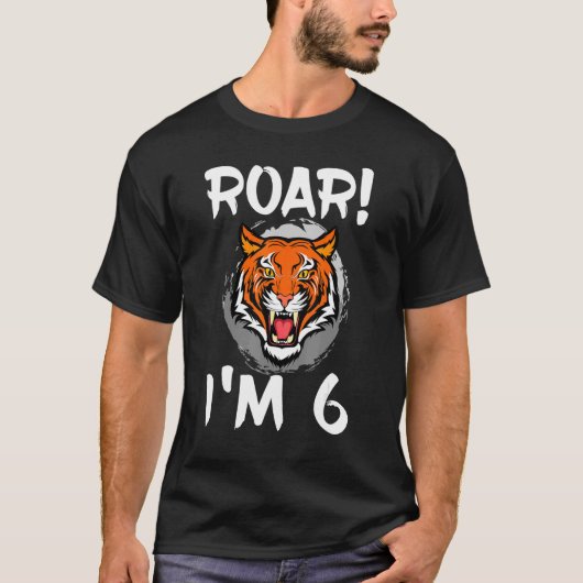 Roar I'm 6 Tiger Animal Thmed Birthday Party Cele T-shirt (Voorkant)