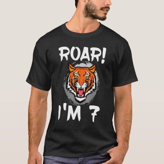 Roar I'm 7 Tiger Animal Thmed Birthday Party Cele T-shirt (Voorkant)