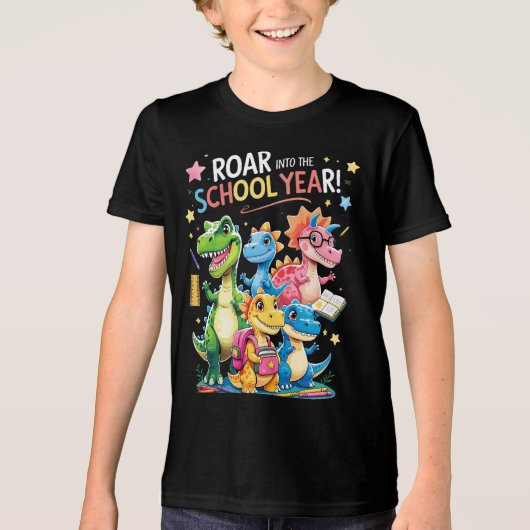 Roar in het schooljaar - Schattigee dinosaurus Ter Tri-Blend Shirt (Voorkant)