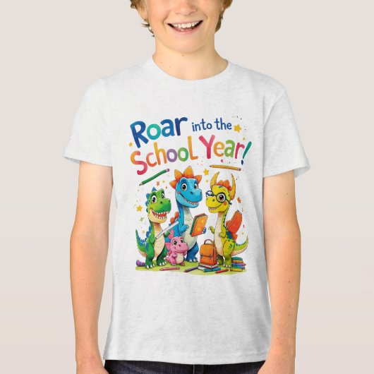 Roar in het schooljaar - Schattigee dinosaurus Ter Tri-Blend Shirt (Voorkant)