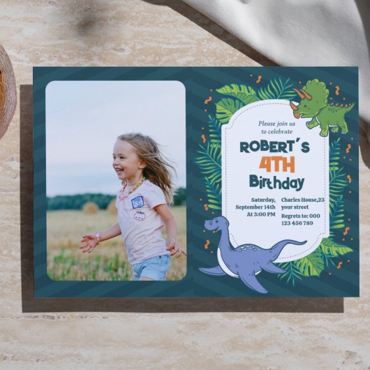 Roar into Fun! Dinosaur Birthday Invitation Templa Kaart