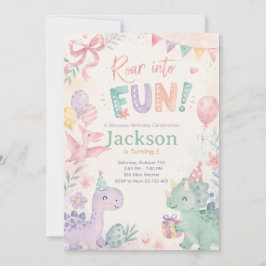 Roar Into Fun Dinosaur Invitation Editable Kaart
