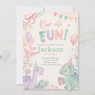 Roar Into Fun Dinosaur Invitation Editable Kaart