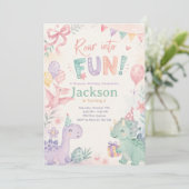 Roar Into Fun Dinosaur Invitation Editable Kaart (Staand voorkant)
