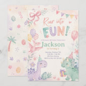 Roar Into Fun Dinosaur Invitation Editable Kaart (Voorkant / Achterkant)