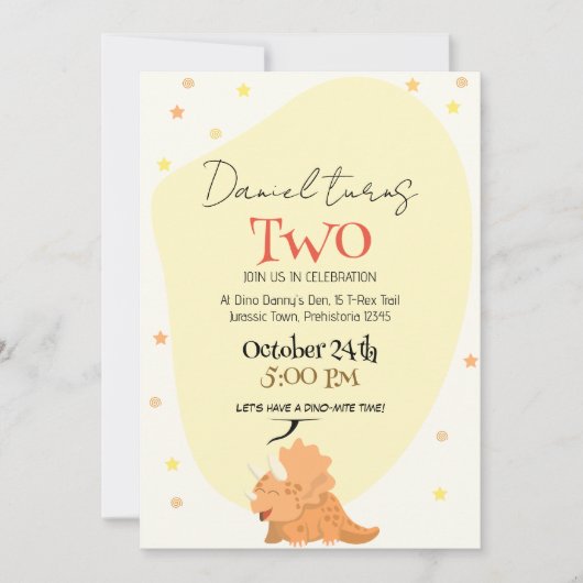 Roar into Fun: Kinder Schattige Dino-Theme Verjaar Kaart (Voorkant)